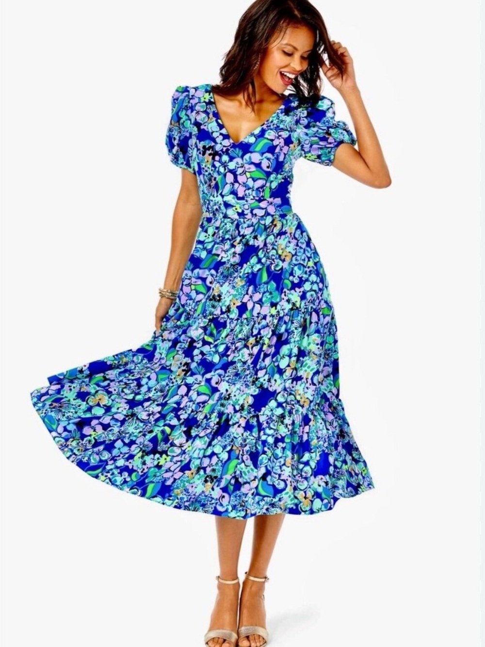 Lilly Pulitzer NWT Grace Tiered Floral Midi Dress Size 12 - Picture 4 of 6
